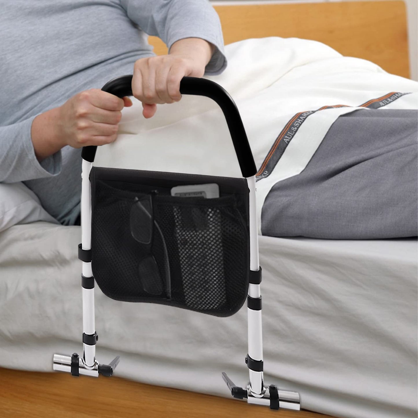 DCSYOG Bed Rail for Elderly, Bed Assist Rail Height Adjustable Bed Guard Handrail Foldable Support Bars Side Safety Rail with Organizer Bed Rail Guard for Seniors, Pregnant Women, and Disabled.