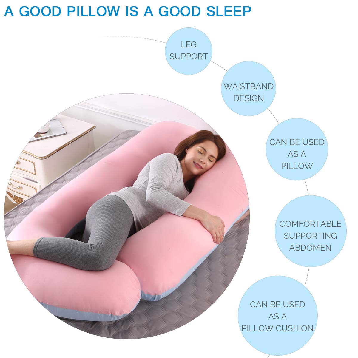 SHANNA Pregnancy Pillow Side Sleeper Pillow Nursing Pillow U Shaped XXL Support Pillow 70*145CM Large Body Pillow with Removable and Washable Cover, U-Shape Pregnancy Body Pillow