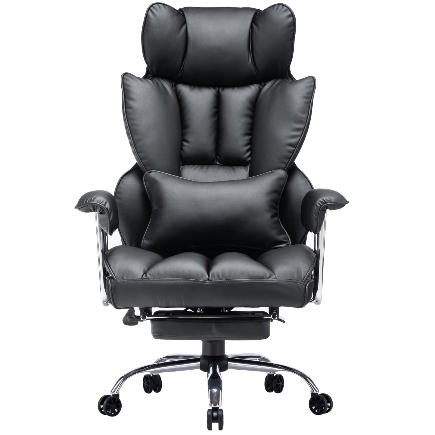 Efomao ergonomic office chair, PU leather executive chair, office chair 200 kg with footrest and lumbar support, Adjustable high back chair, Black