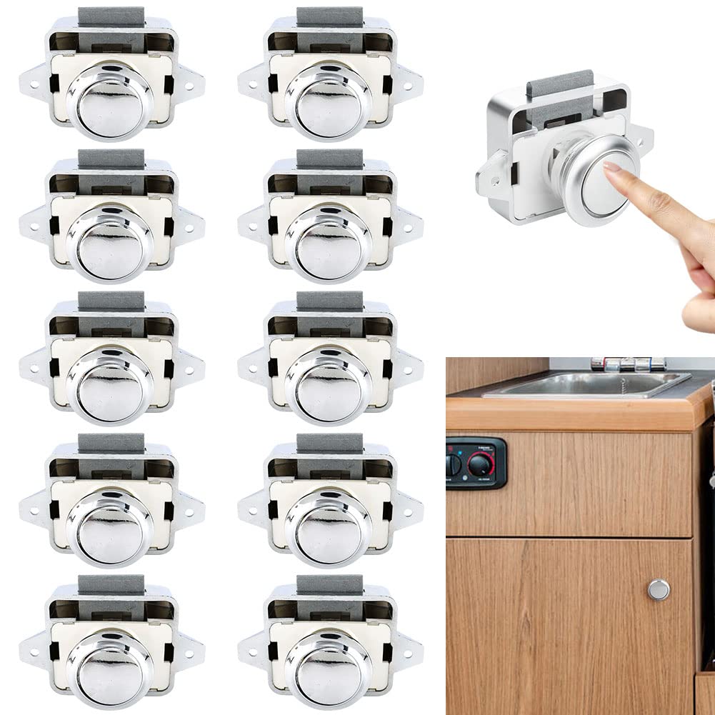 Opaltool 10pcs Push Button Catch Door Lock Fits 15-18mm Thick RV Boat Van Yacht Cabinet Door Cabinet