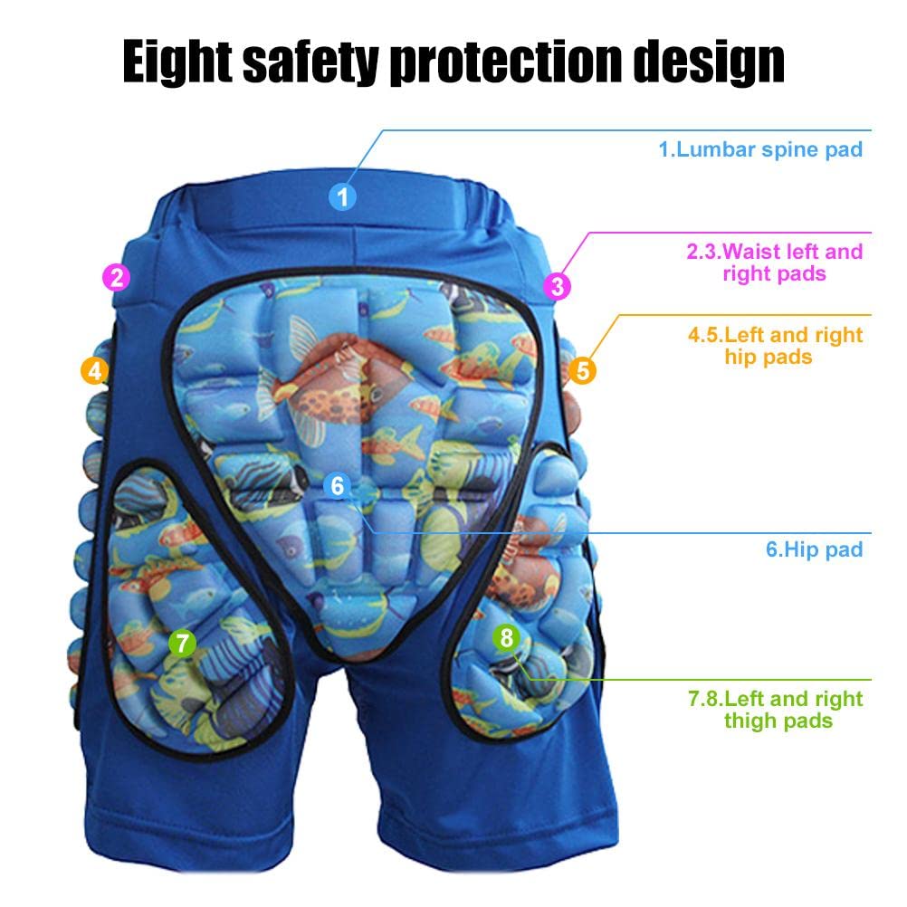 POXIAO Padded Children's Protection Shorts, Padded Kids Shorts Hip Protection Eva Shorts Protective Gear for Skating Skiing Skateboarding Snowboarding.