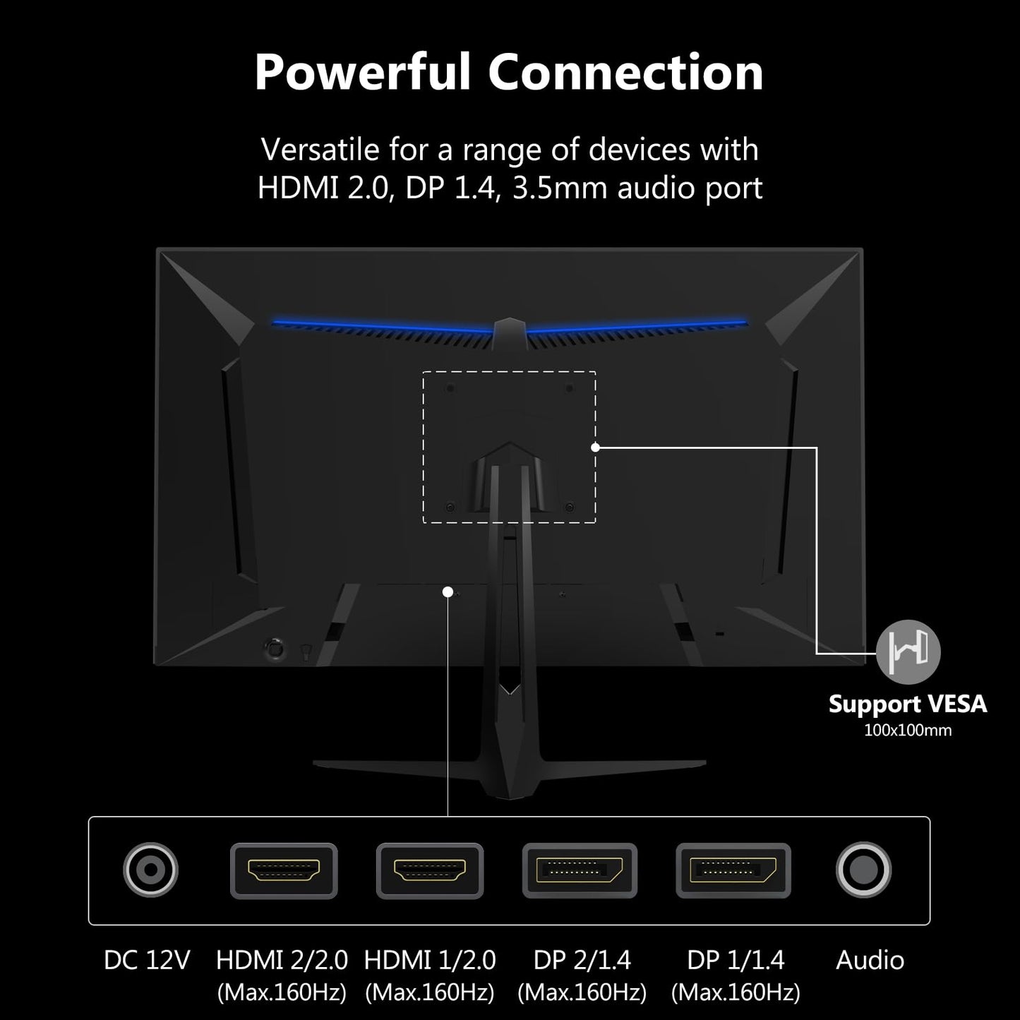 Z-Edge 27 inch 4K Monitor with 160Hz refresh rate and 1ms response time. Features a 3840x2160 IPS panel, LED display, 450cd/m² brightness, 1.07 billion colors, HDR10, FreeSync, HDMI & DisplayPort, VESA compatible. Color: Black.