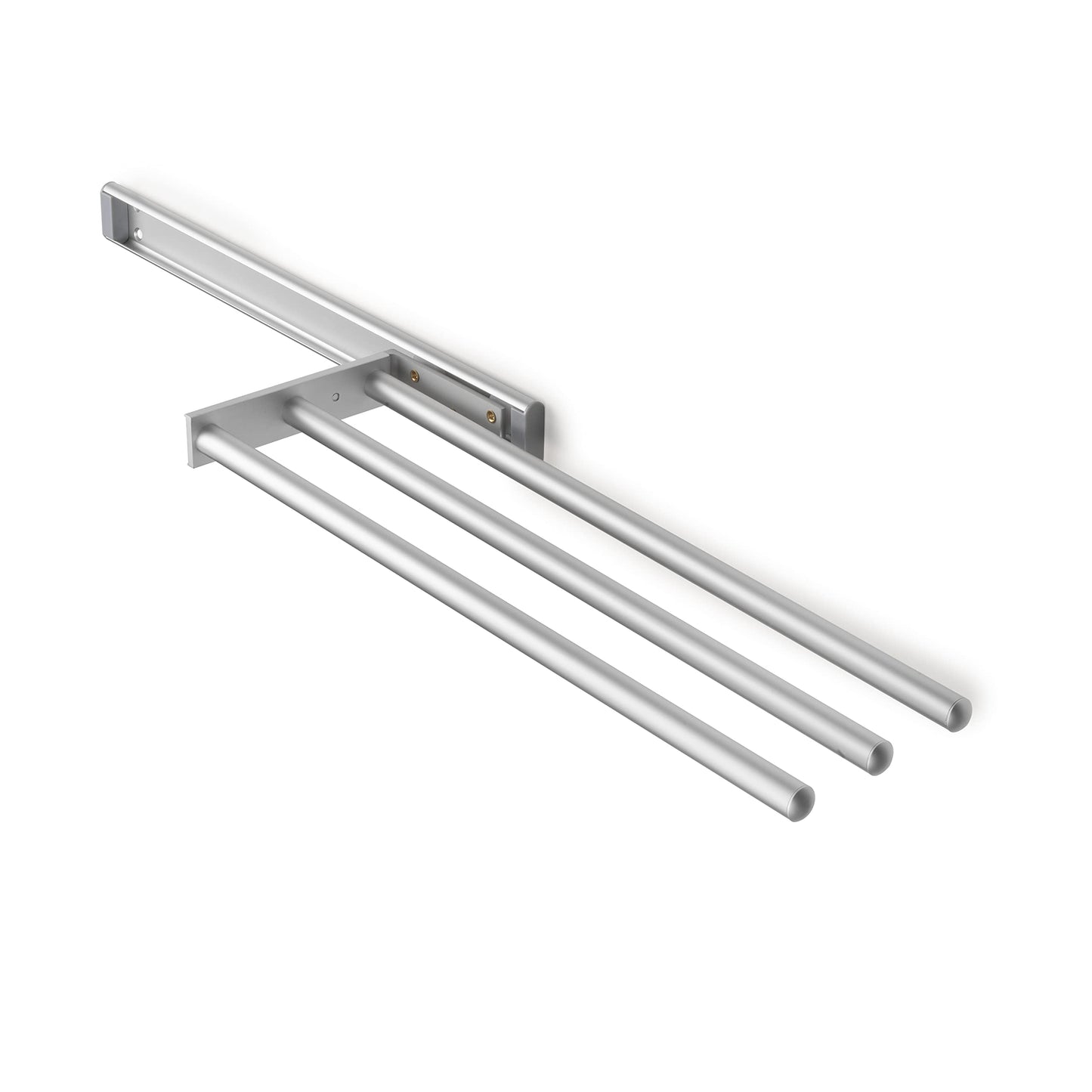 Emuca - Extendable towel holder, 3 arms, towel rack for kitchen or bathroom, 440 mm, aluminum, Matt anodized