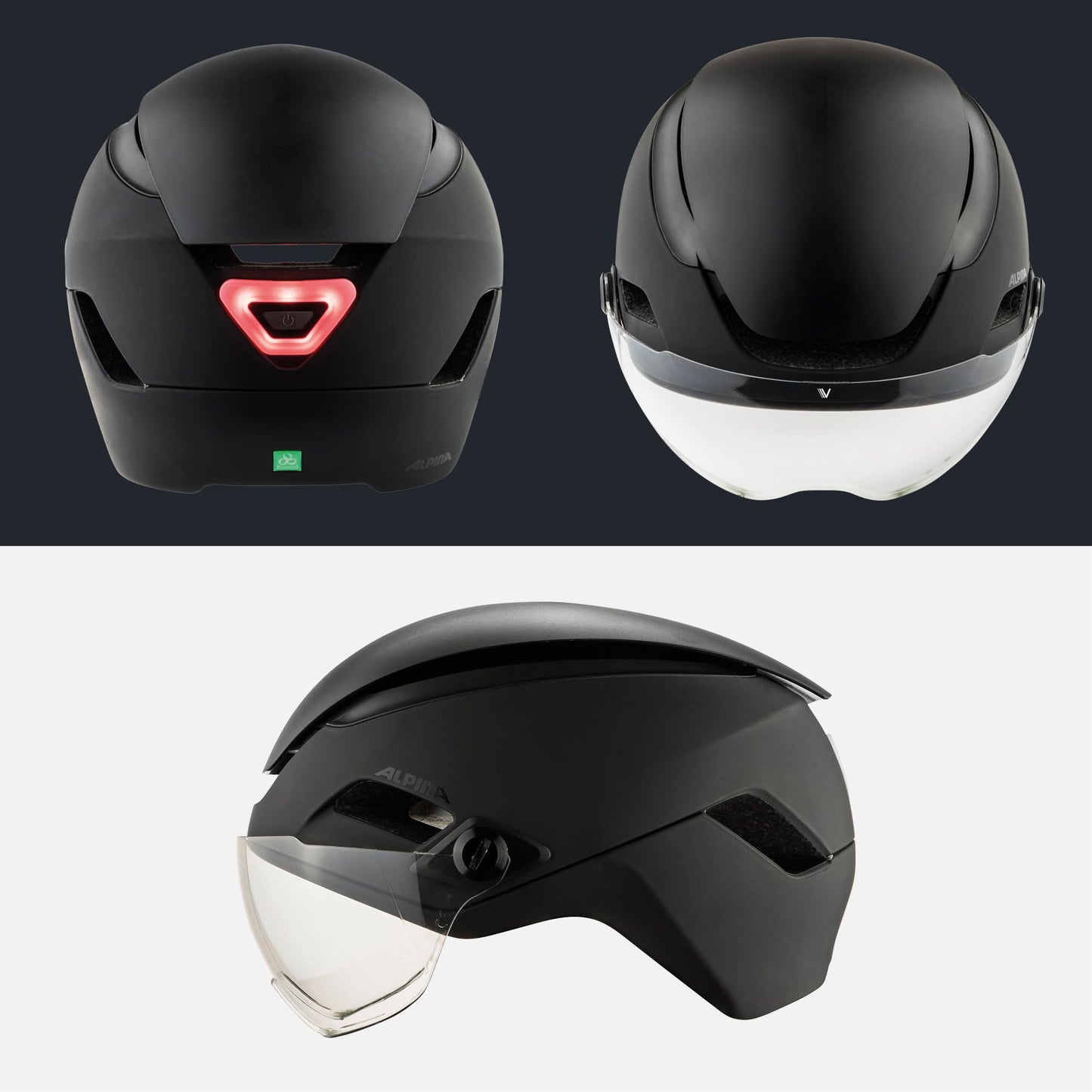 Alpina Altona V - Extremely Lightweight, Illuminated & Ventilated Bike Helmet with Self-Tinting Visor for Adults, Black-Stealth matt, 52-57 cm