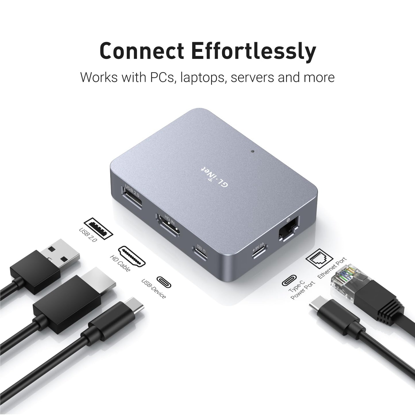 GL.iNet KVM remote control over the Internet, 4K resolution, Tailscale, remote control of keyboard, video, and mouse - ideal for home office, data centers, IT management, and industrial applications.