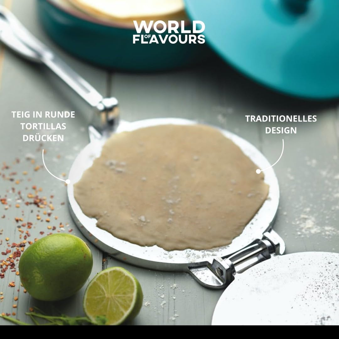 KitchenCraft World of Flavours Mexican Tortilla Press in Gift Box, Aluminium, 20 x 20 x 9 cm.