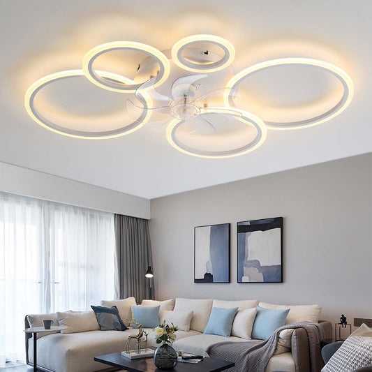 YUNZI Modern Ceiling Fan with Light, LED 72W Dimmable Ceiling Fan Light, Ceiling Fan Lamp for Living Room Bedroom Kitchen, 6 Speeds, White 100cm