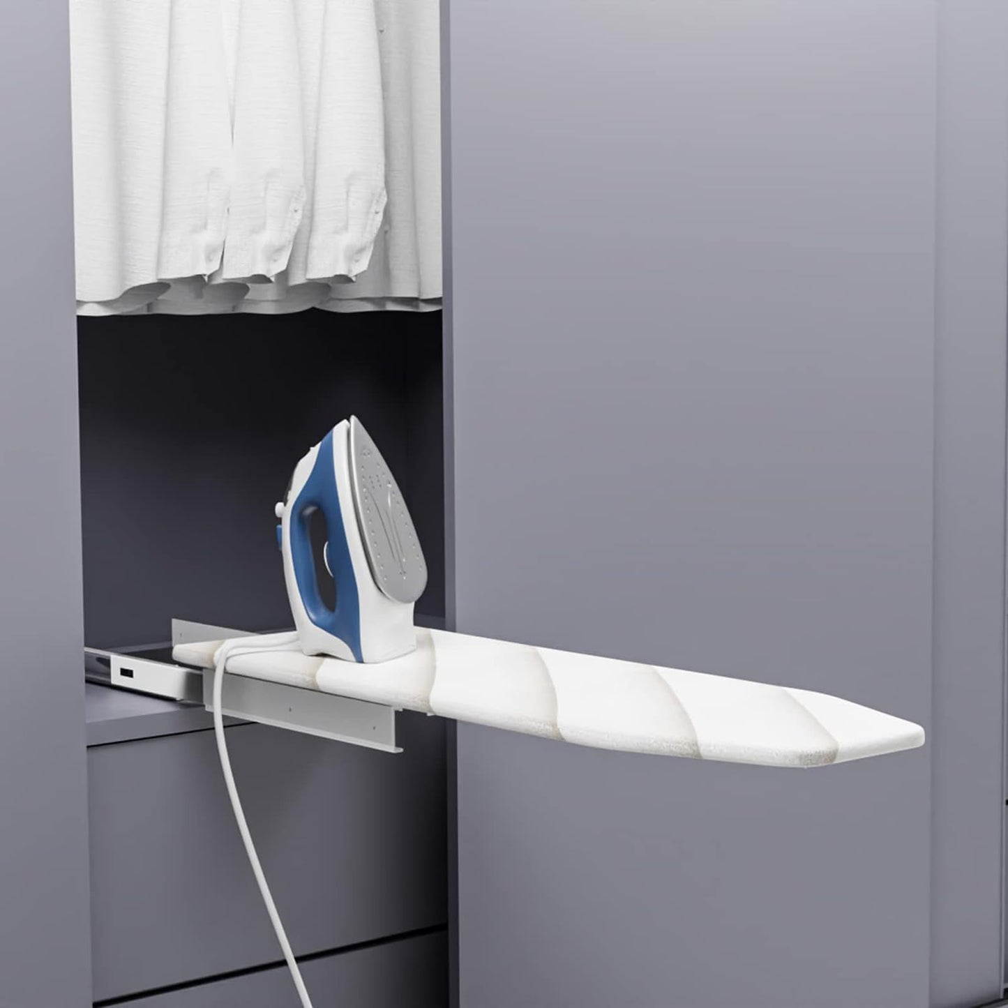 uyoyous Pull-Out Ironing Board 180° Rotatable Drawer Sliding Ironing Table Foldable Built-in Ironing Board with Heat-Resistant Cover for Closet Living Room Laundry Room 95.6 x 30 cm
