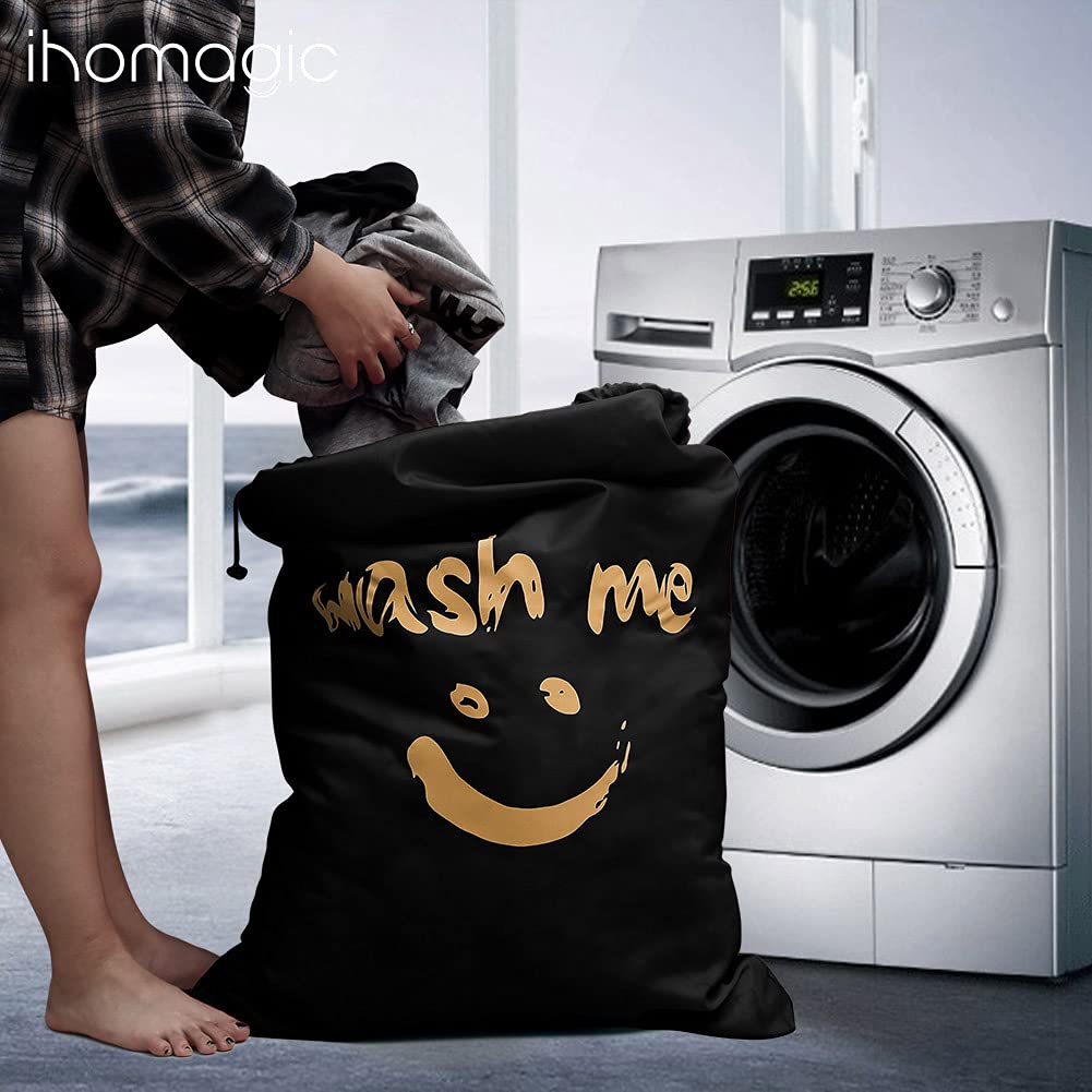 IHOMAGIC 2Pack Laundry Bags Travel Dirty Laundry Hamper Laundry Bag Laundry Bag Large Foldable Laundry Basket Storage Bag Laundry Tub Laundry Container For Travel Fabric 120L 61x92 cm Black