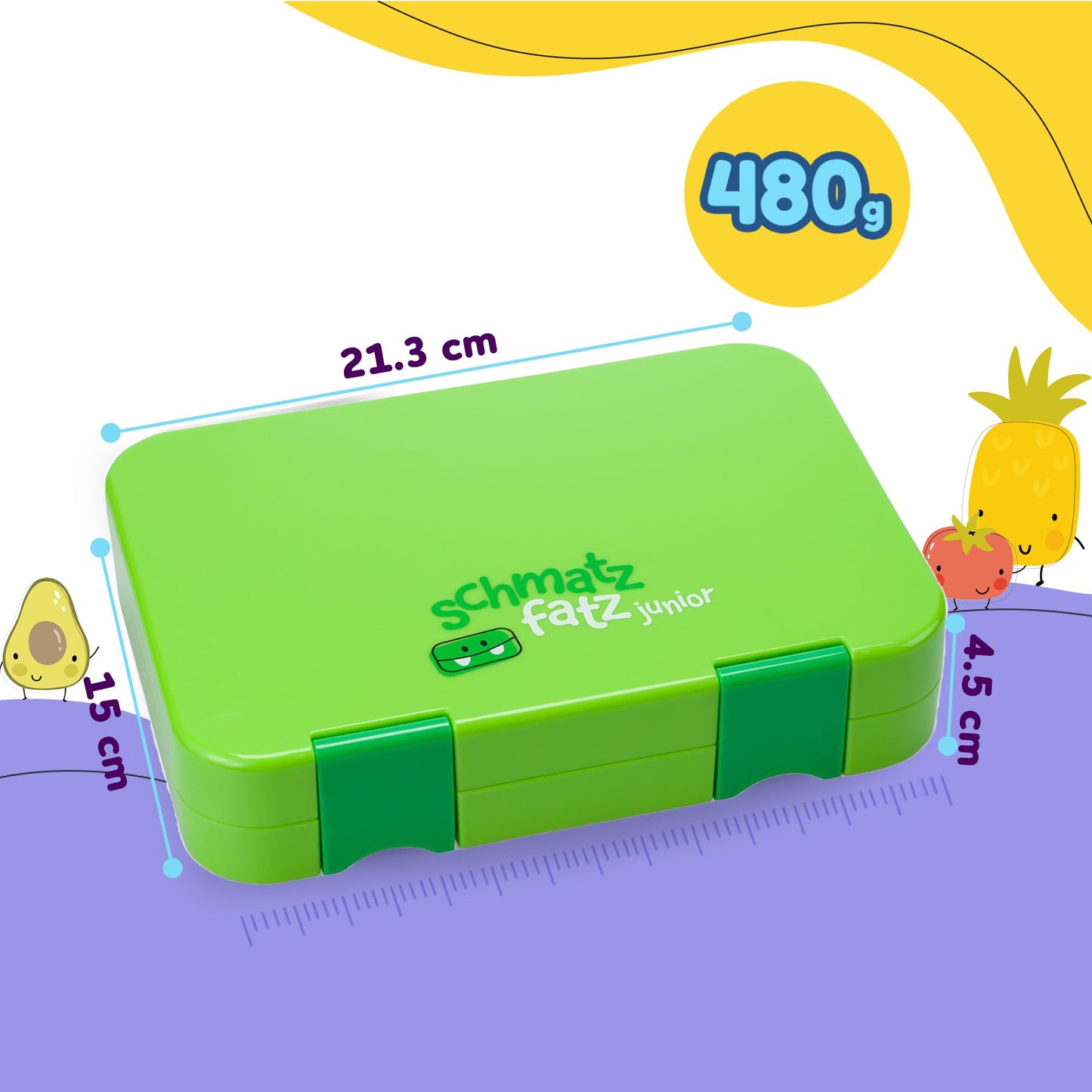 schmatzfatz Junior lunch box for kids with compartments, colorful, divided & leak-proof, BPA-free lunchbox for daycare, bento box, safe snack box