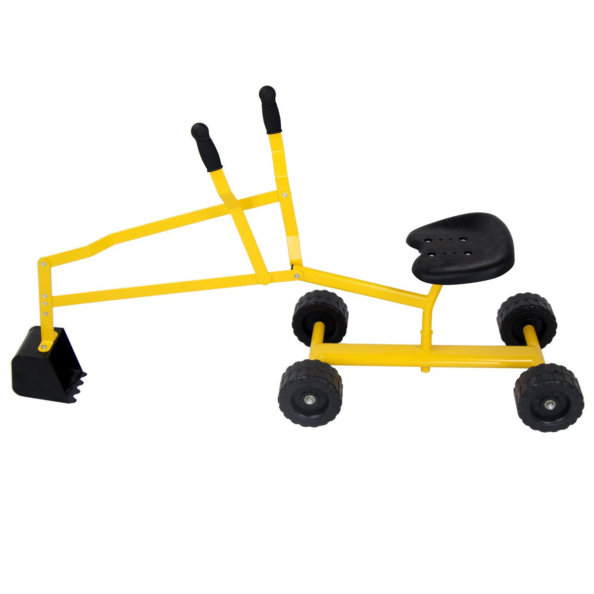 COSTWAY Sit-On Excavator 360° Rotatable, Metal Excavator with Shovel & Wheels, Sandbox Excavator, Ride-On Sand Digger for Kids 3+ Years (Yellow)
