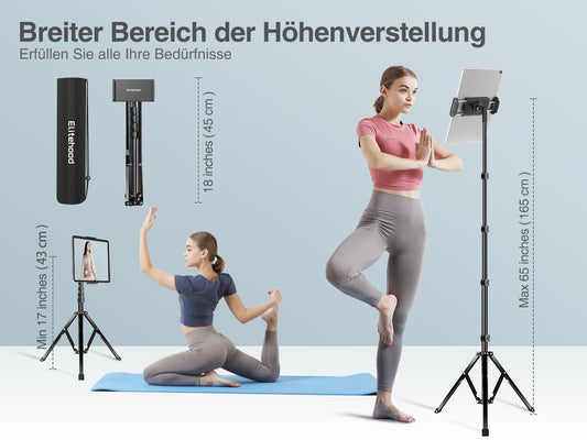 elitehood Aluminum Tablet Tripod Stand - Tablet Stand Adjustable up to 65'' Tripod Stand for iPad Pro 9.7, 10.5, 12.9, Air, Mini, iPhone 4.7-13 inches