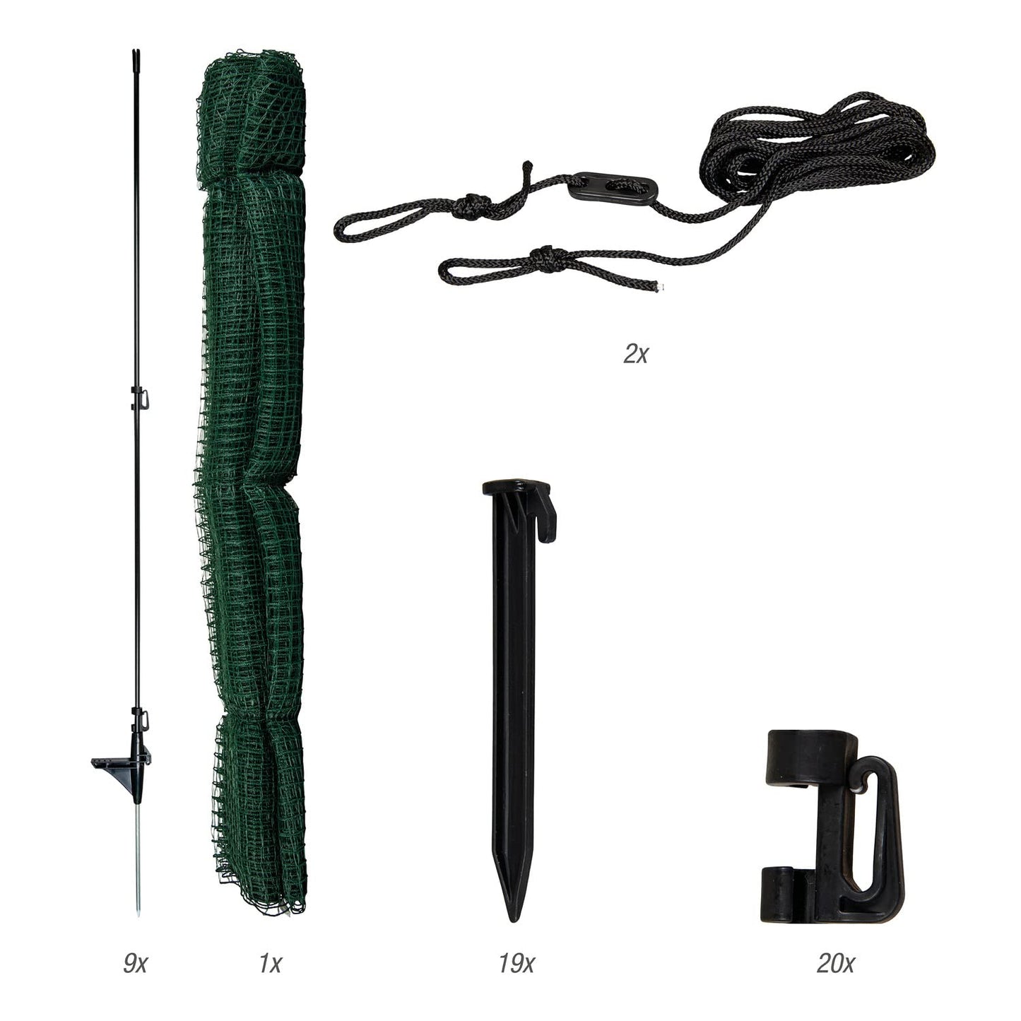 Horizontal boundary fence FLEX, 15m long & 90cm high, close-meshed, mobile special fence with 9 separate fiberglass posts, garden net, dog fence, barrier fence, for camping.