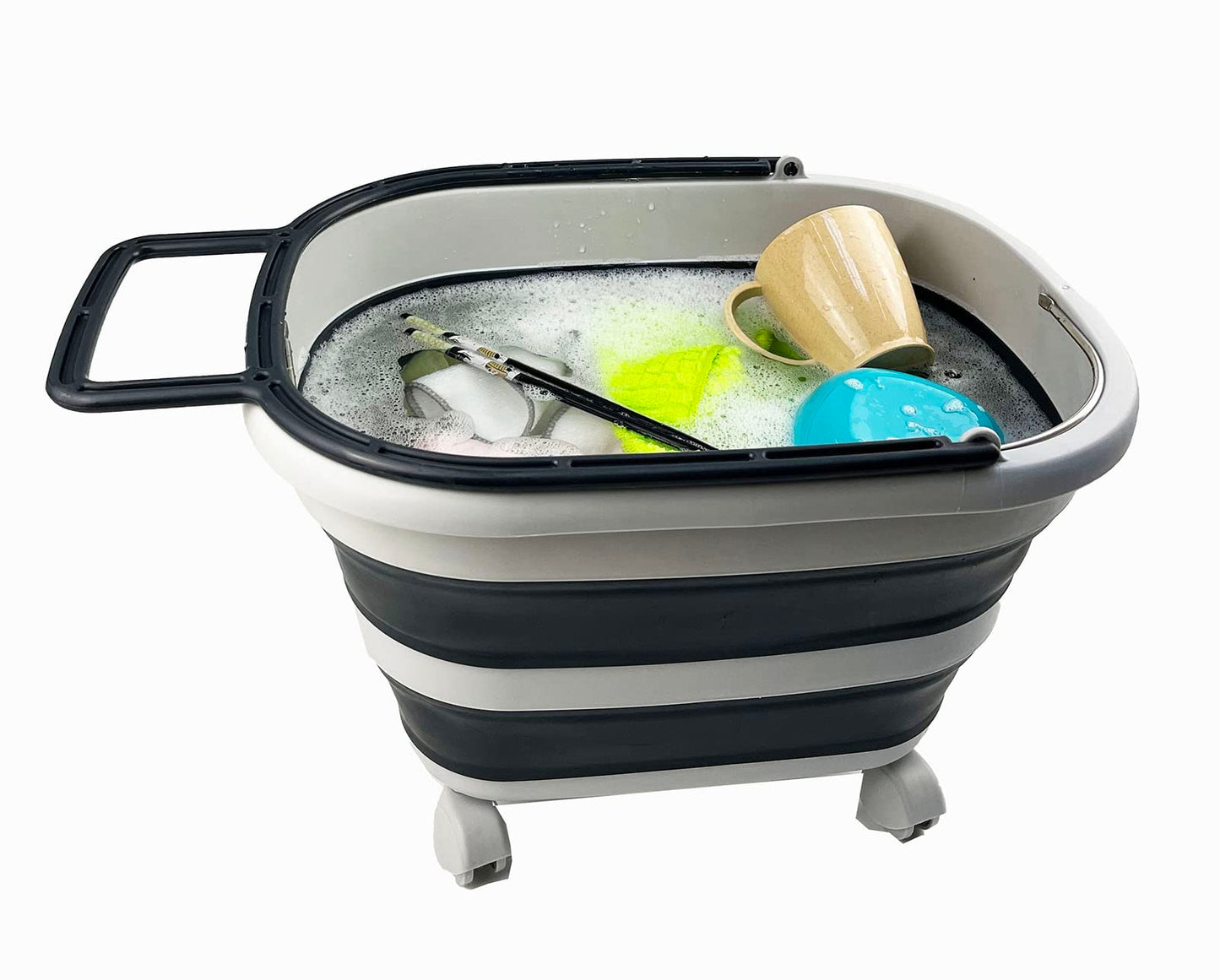 SAMMART 17L Collapsible Plastic Laundry Basket with Handle and Wheels - Foldable Pop-Up Storage Container/Organizer with Handle and Wheels - Portable Wash Tub (Gray/Charcoal Gray (2-Pack))