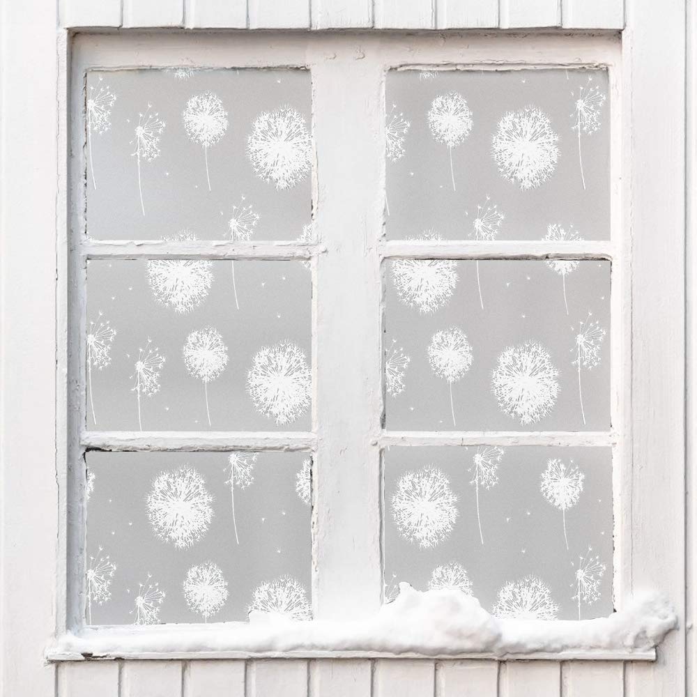 Homein window film privacy film window frosted film dandelion static cling film decorative film window pictures privacy from outside sun protection film for bathroom kitchen office 90 x 400 cm