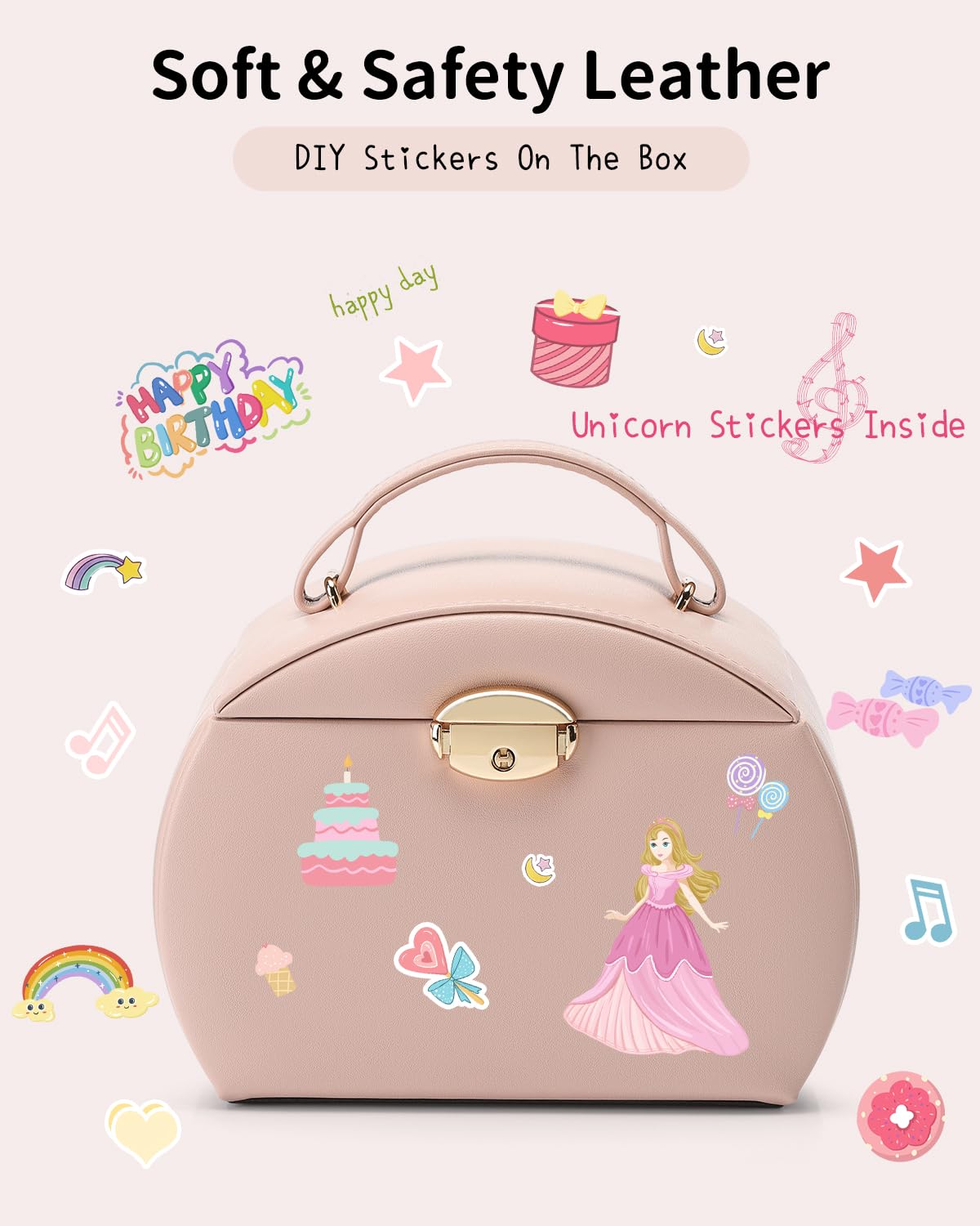 Vlando Ballerina Music Jewelry Box, Lockable Jewelry Case for Girls PU Leather with Drawers, Children's Jewelry Box, Jewelry Box with Canon Melody, Girls Gifts 6 7 8 Years