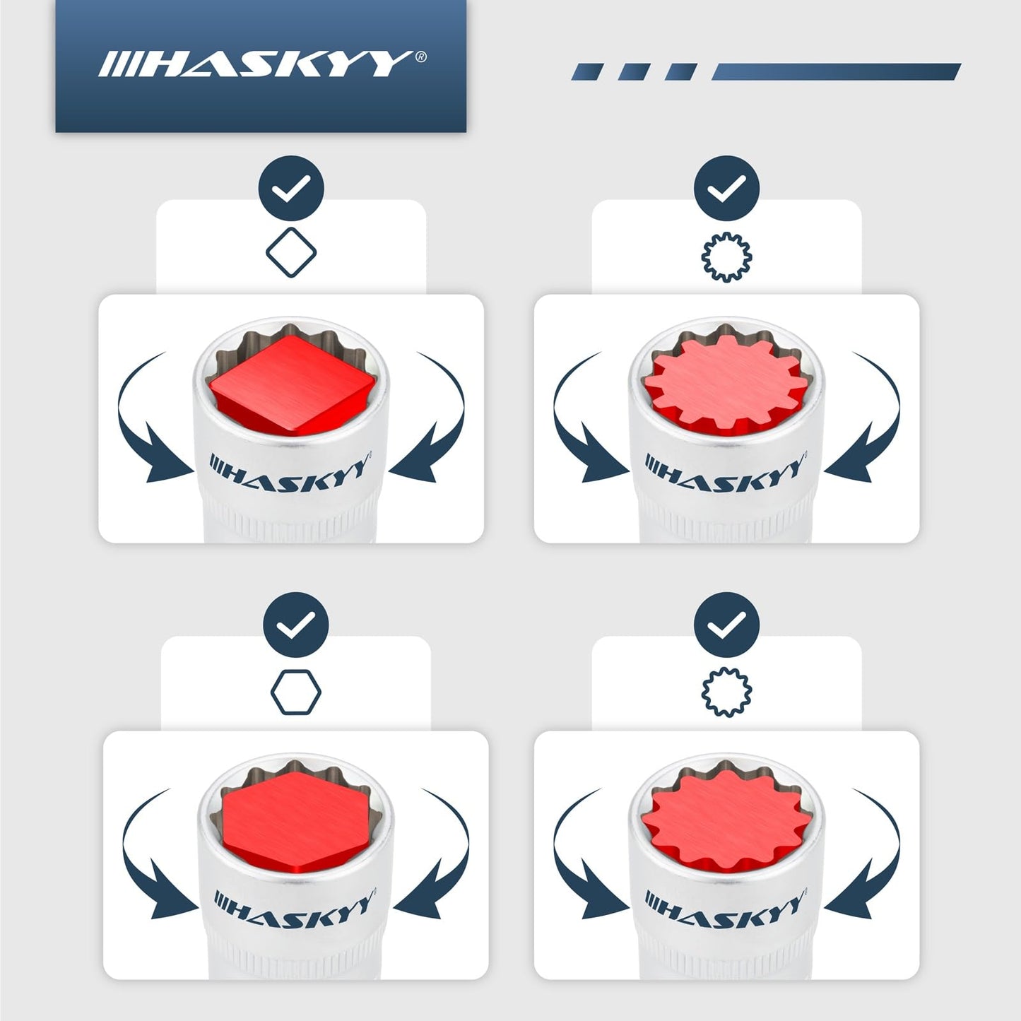 HASKYY Socket Set Multi-tooth XZN 8-36mm Socket Wrench Nut Box Set 6 and 12 Point 1/2" Inch Torx Sockets System 21-piece External Multi-tooth Screwdriver Set