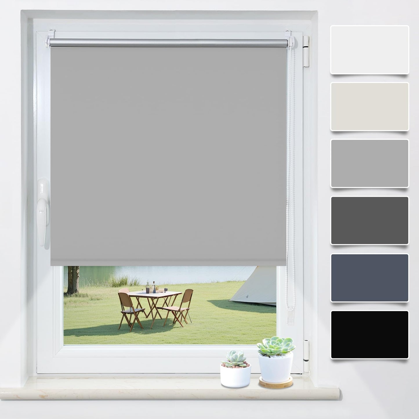 Blackout blind clamp fix without drilling light gray W80 x H170cm (fabric width 75cm) Roller blinds for windows without drilling thermal roller blackout clamp roller thermal roller side pull roller sun & heat protection