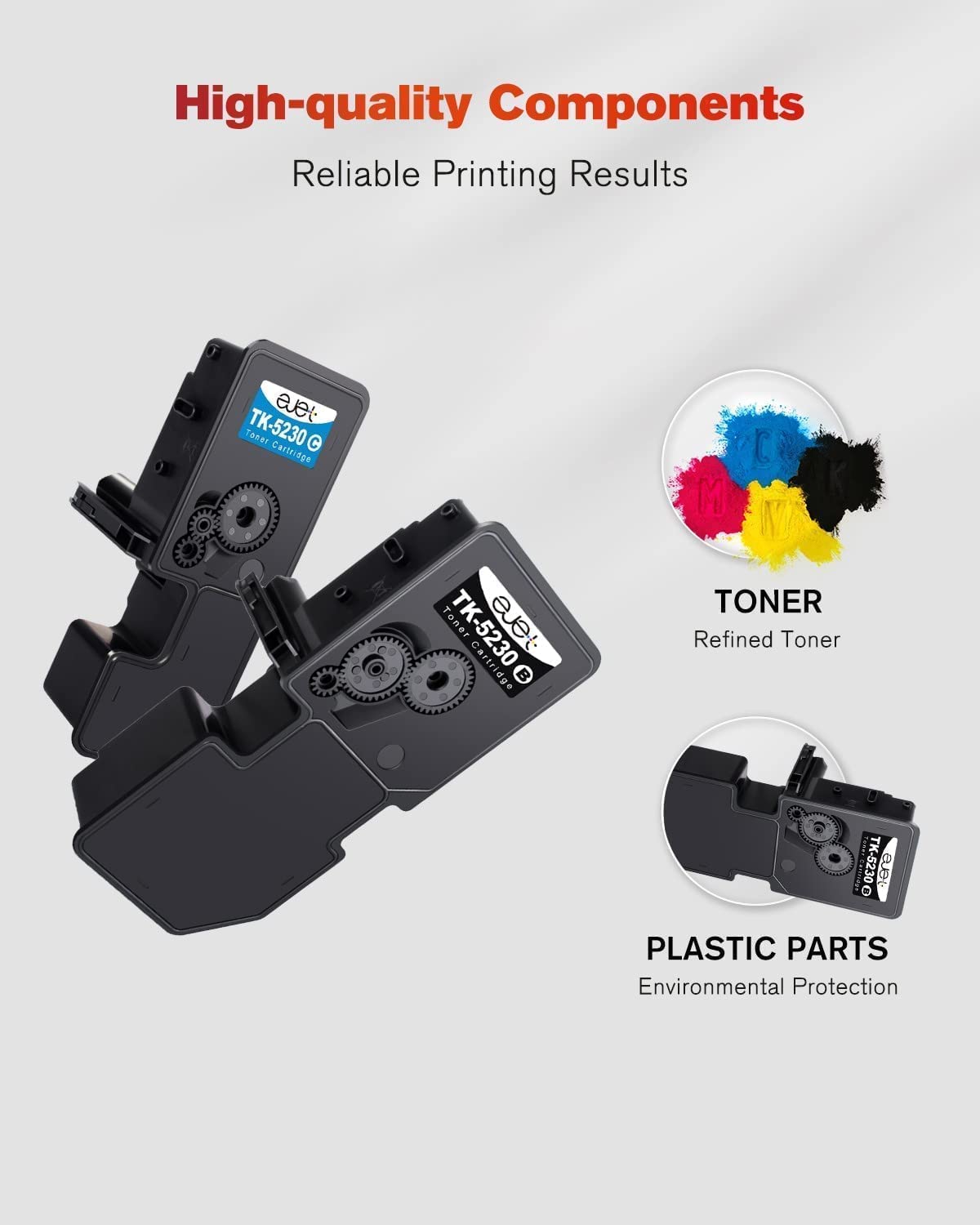 Compatible toner cartridge as a replacement for Kyocera TK5230 TK5230K TK-5230C TK-5230M TK-5230Y for ECOSYS M5521CDN M5521CDW P5021CDN P5021CDW (Black, Cyan, Yellow, Magenta, 4-pack)