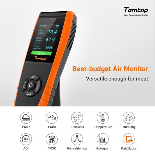 Temtop Room Air Quality Detector Indoor Monitor Data Output Formaldehyde HCHO TVOC PM2.5 PM10, LKC-1000S+ 2nd