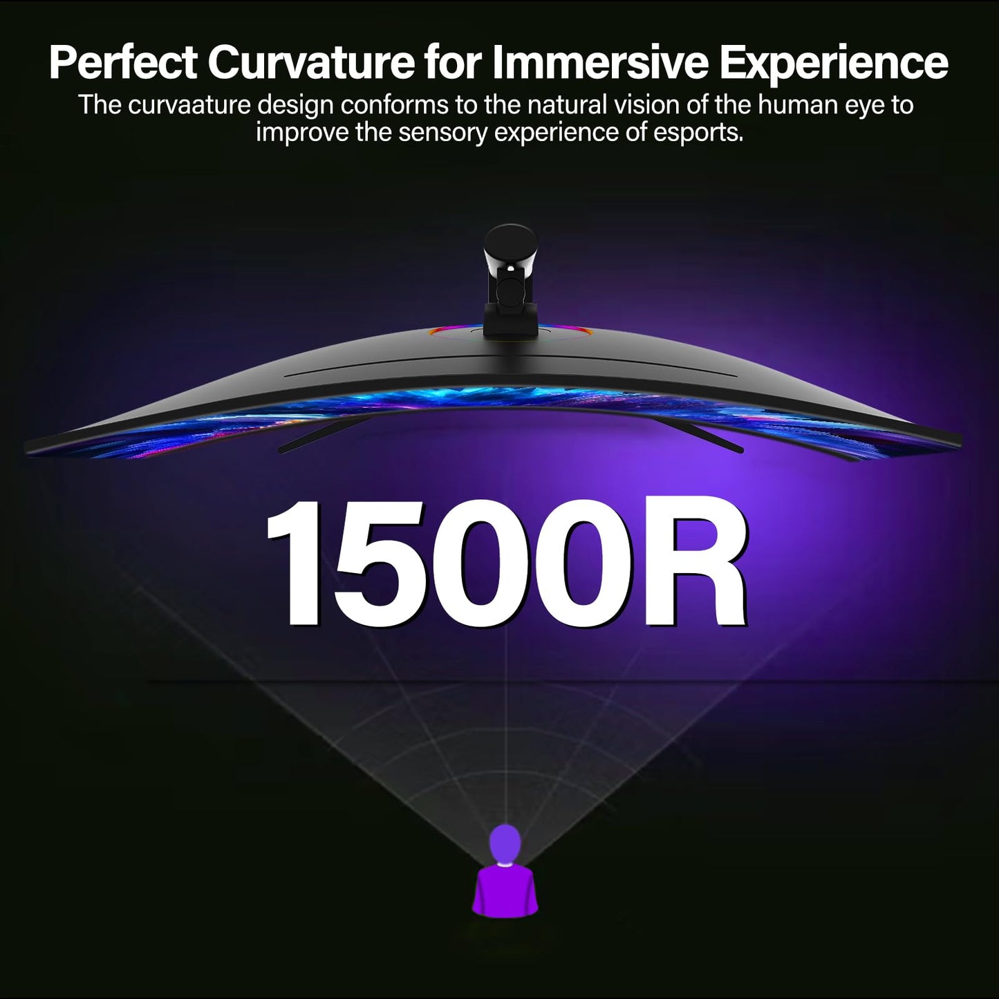 Gawfolk 34 inch Ultrawide Curved Gaming Monitor 165Hz, 1500R PC Screen UWQHD 3440x1440 with Height Adjustment, Curved Computer Screen supports VESA 75 x 75 mm.