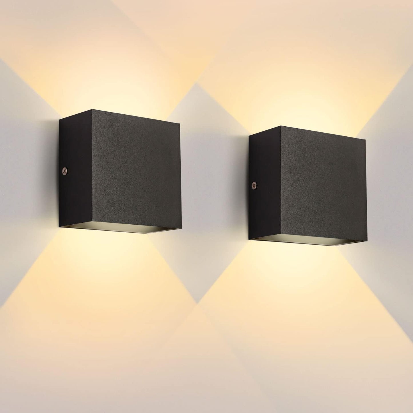 Lureshine Wall Light LED Indoor 2 Pack, 10x10x5cm Up and Down Wall Lamp, Aluminum Die-cast Wall Light 10w Black, 3000K Warm White, for Living Room Garage
