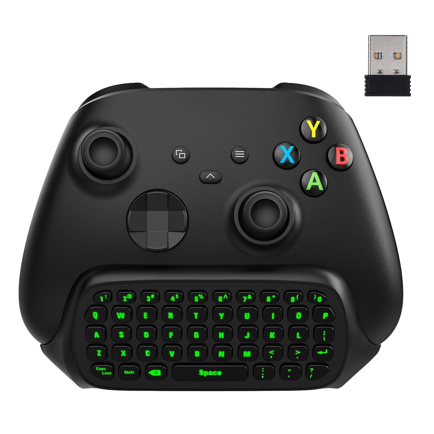MoKo Xbox Mini Keyboard, 2.4G Receiver Wireless Chatpad Game Keyboard with Headset Green Backlight Audio Jack, Compatible with Xbox One S/One Elite/Series X/Series S, Anthracite Black