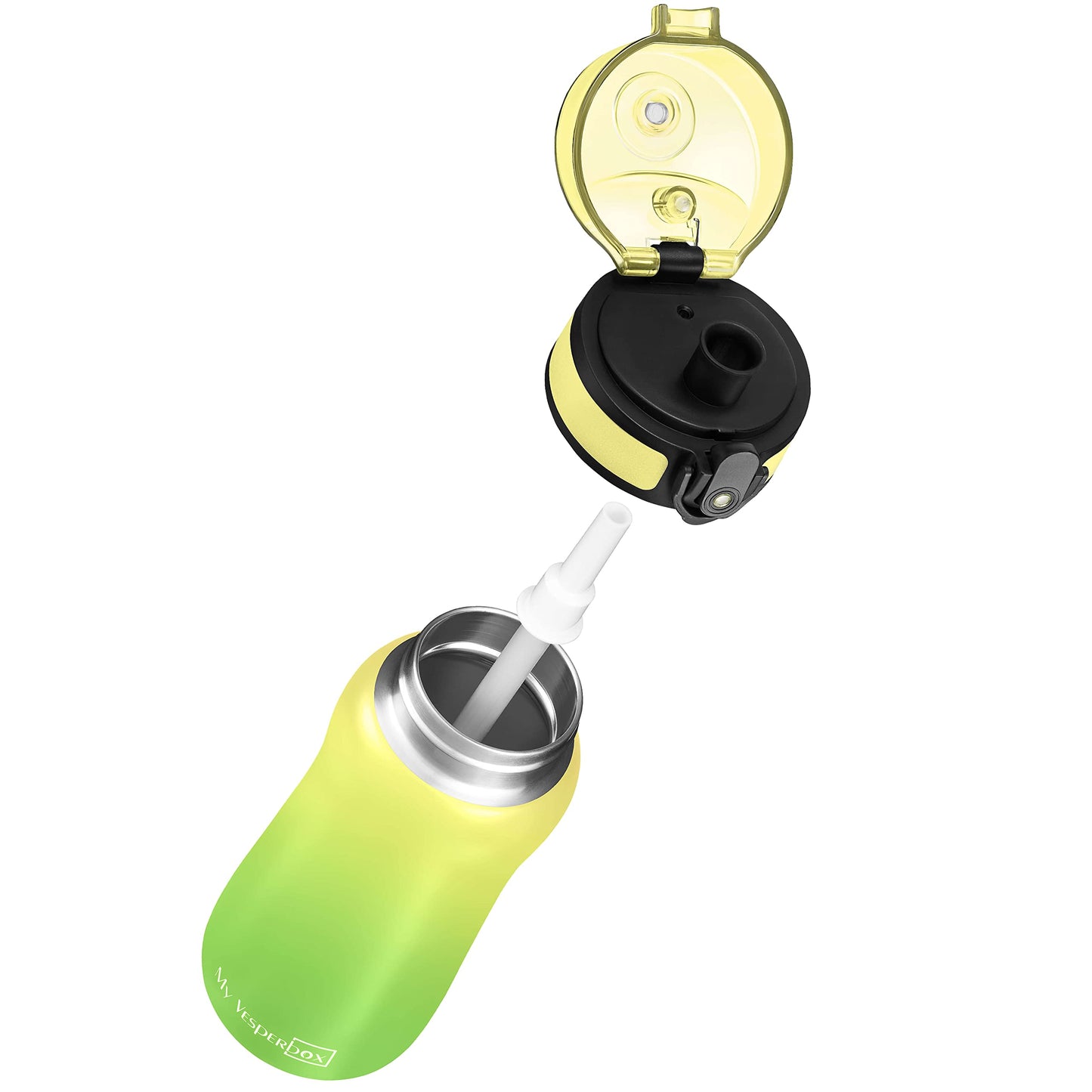My Vesperbox - Thermo Minny - Stainless steel leak-proof water bottle with straw or sieve - 400ml, 600ml - Durable stainless steel water bottle for kids and adults - BPA free (Green - Yellow, 400ml)