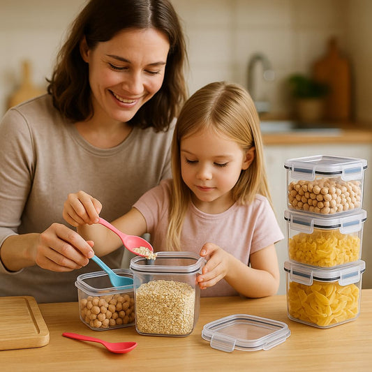 Hibisaws 42L Storage Containers With Lid Airtight, 24 storage boxes with lid, BPA-free, Perfect for storing all types of food, including 25cm long spaghetti.