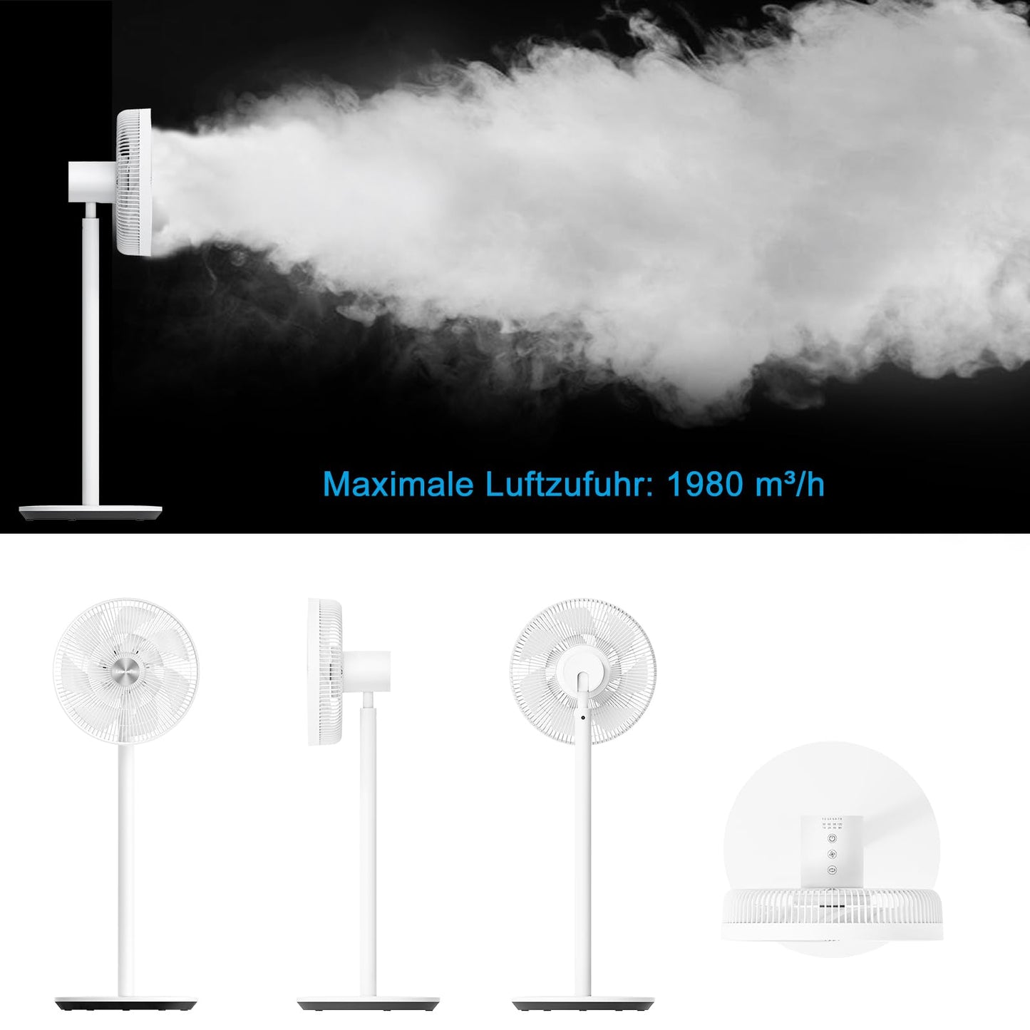 LeaderPro Stand Fan-12.8db Quiet with Remote Control, 8 Speeds, Adjustable Height, 120° Oscillation, 8H Timer, DC Motor Fan for Bedroom, Living Room, Kitchen, White