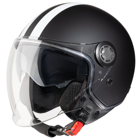 VINZ Parchi Jet Helmet with Double Visor | Scooter Helmet Fashion Helmet with Stripes | In sizes XS-XXL | Motorcycle Helmet with Sun Visor | ECE 22.06 Certified - Matte Black