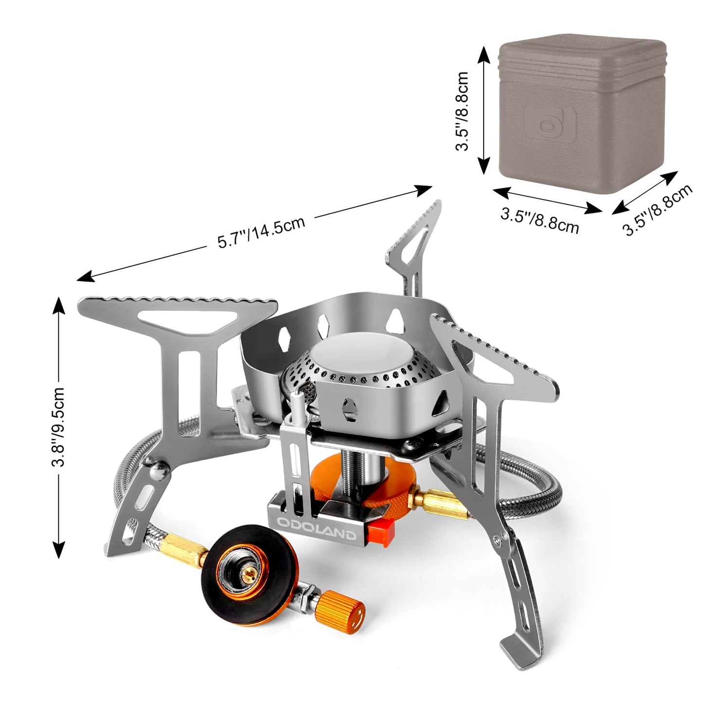 Odoland Camping Stove 3500W Gas Stove with Piezo Ignition, Windproof Gas Camping Stove for all Screw Cartridge Gas Burner, with Adapter Foldable Camping Stove Gray