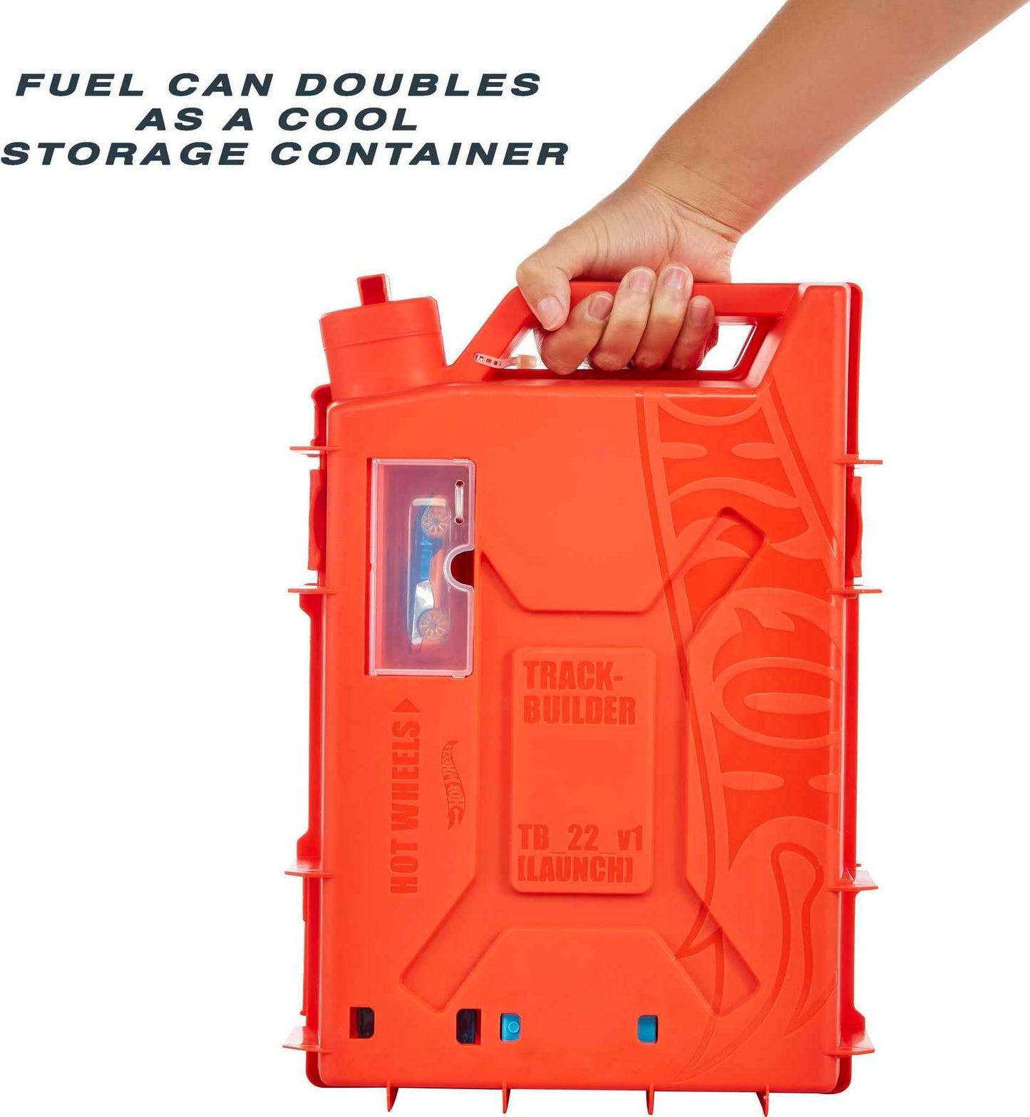 Hot Wheels Race Track Gas Can, stunt and race action for toy cars, with looping track, storage box, car toy, toys for 6 years and older, HDX78.