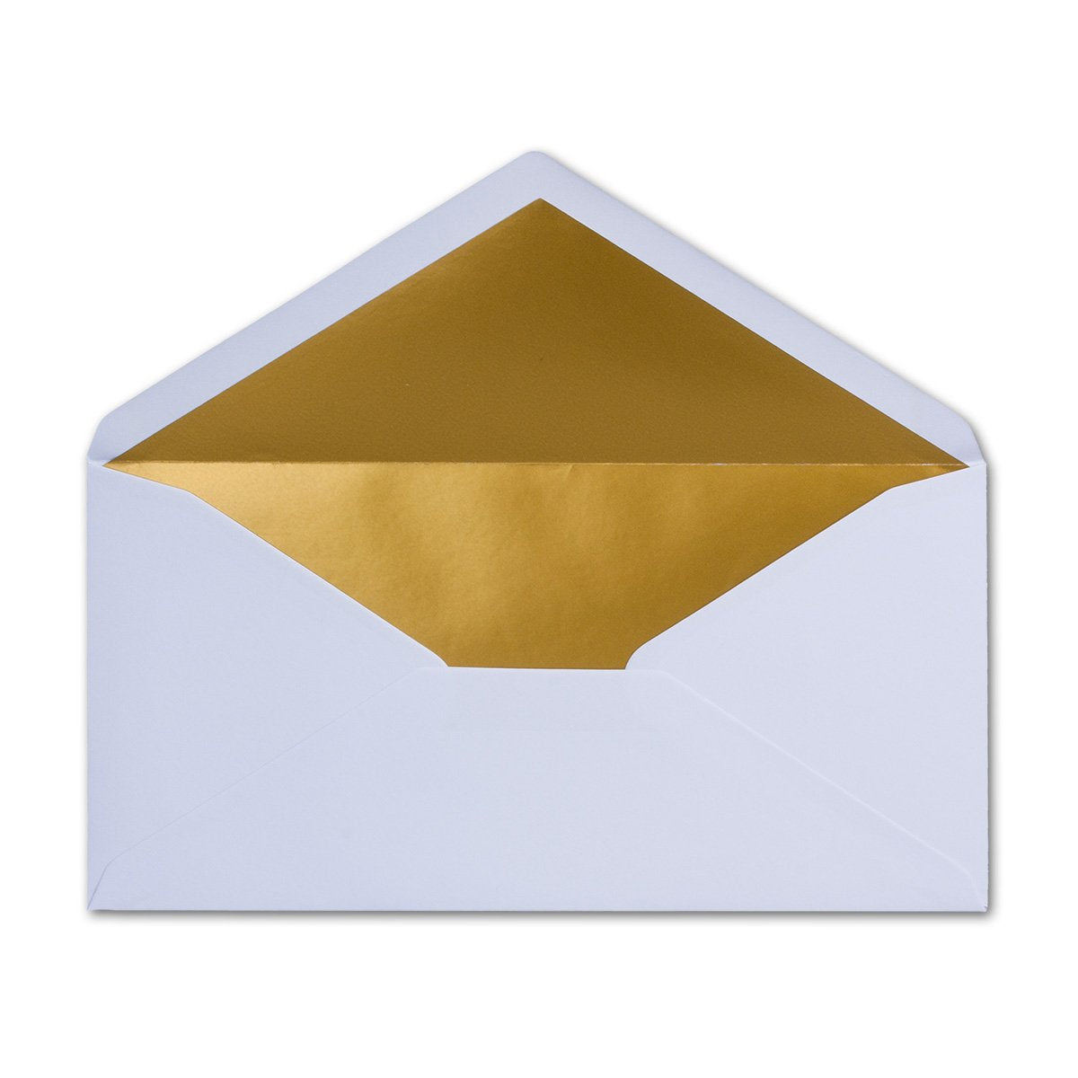 25 envelopes size DIN Long - White with gold metallic inner lining - 110 x 220 mm - wet adhesive - festive envelopes for Christmas