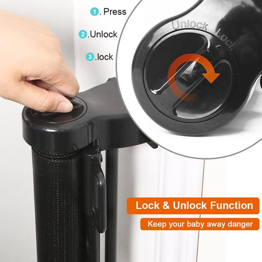 Stair gate Door gate Retractable 0-150 cm,Baby safety gate Stair guard for children,Cats and dogs,Suitable for indoor outdoor use (Black-150CM)