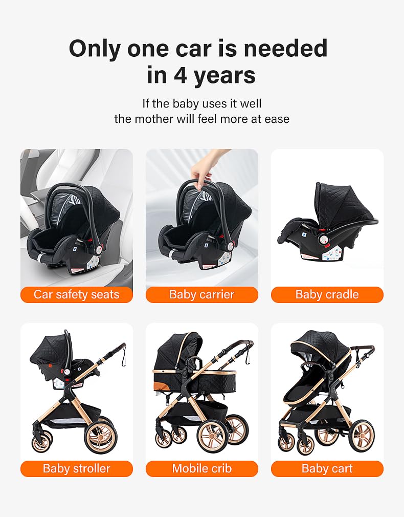 YAZOCO stroller 3 in 1 buggy baby bed complete set One-click collapsible stroller, combi stroller aluminum frame for newborns seat accessories (5 Khaki)
