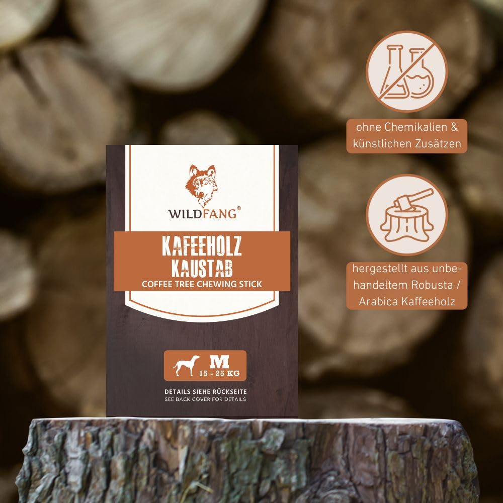 Wildfang® Coffee Wood for Dogs - natural, indestructible chew toy made from coffee wood for aggressive chewers & teething puppies, dental care dog toy, size M (15-25 kg), pack of 3