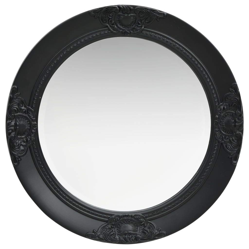 vidaXL Baroque-style antique wall mirror with mounting hooks decorative mirror bathroom mirror hallway mirror coat rack round 50cm black