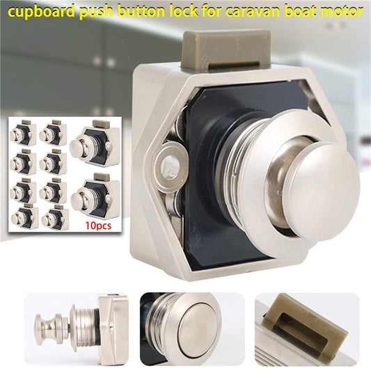 10 Piece Push Button Catch Door Lock, Metal Push Button Lock, Keyless Motorhome Lock Drawer Lock, Cabinet Door Knob Lock for RV Camper Caravan Van Motorhome Yacht Ship Boat