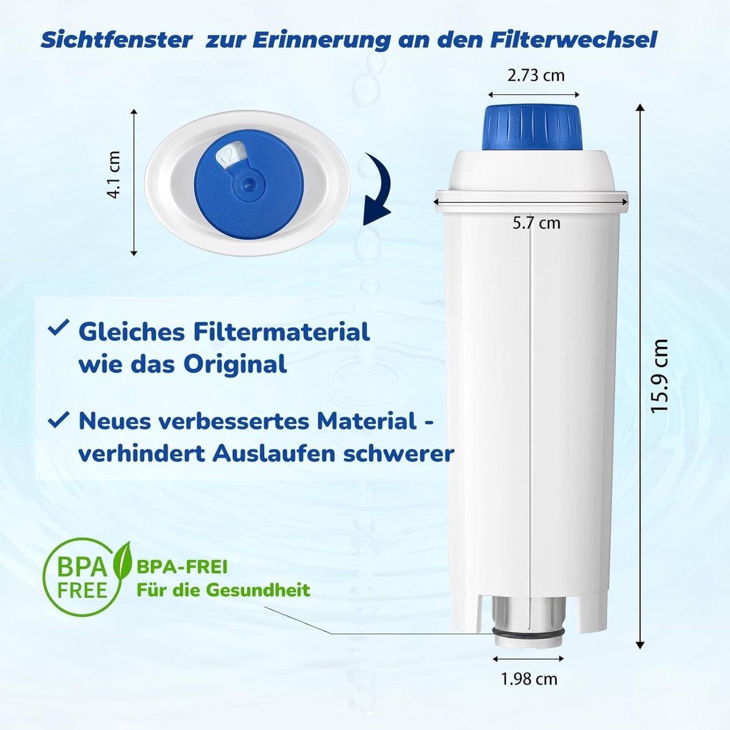 6 pack coffee machine water filters, compatible with Delonghi ECAM series, Dinamica, Cappuccino System, Magnifica, ETAM Autentica and various models of Esam.