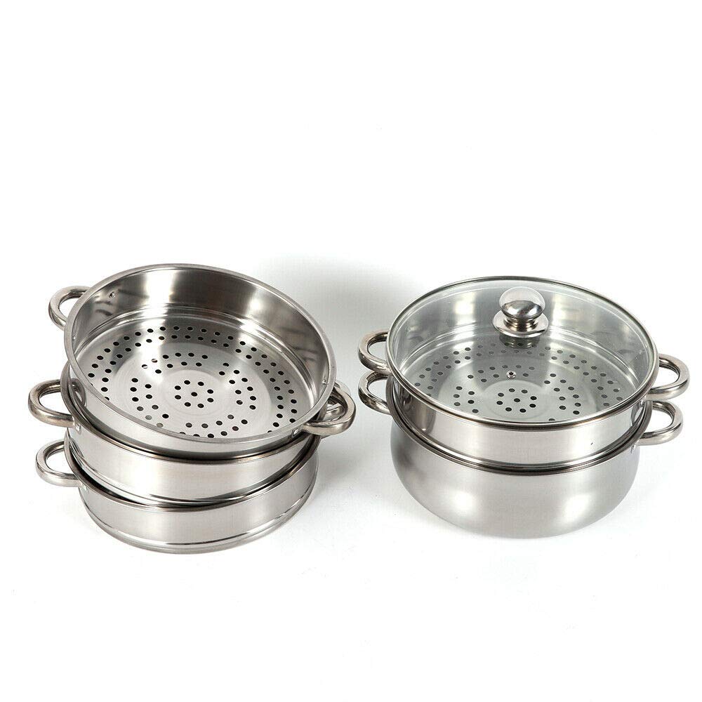 Steamer pot, 5-tier stackable stainless steel steamer pan with glass lid, diameter 26/28/30cm (28cm)