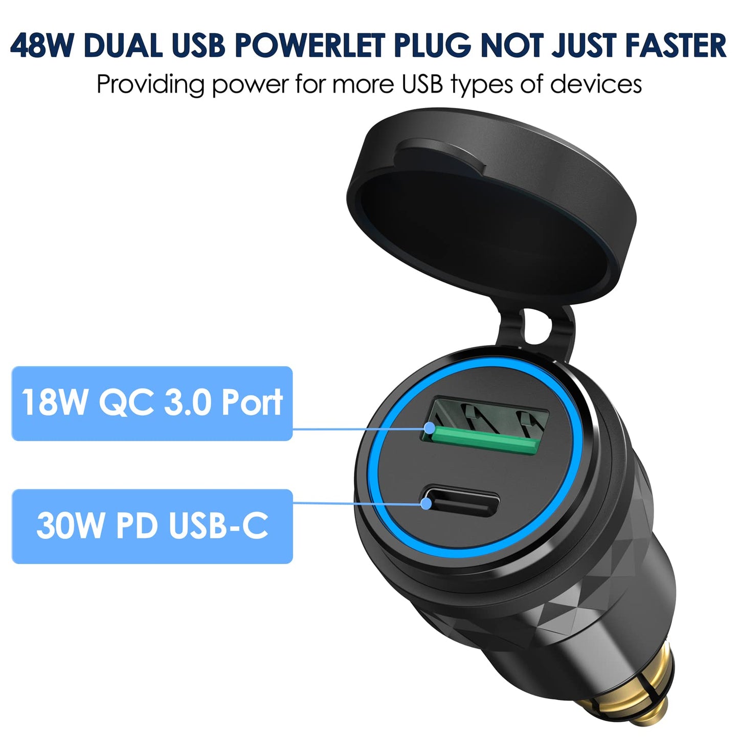 30W PD USB C socket adapter for BMW motorcycle DIN Hella EU plug: PD & QC 3.0 USB socket waterproof cigarette lighter charger for 12-24V boat truck caravan Ducati Triumph
