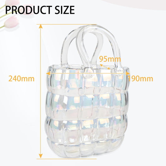 DBREAKS Vase Glass Handbag, Colorful Flower Vase, Bag Glass Vases, Handmade Vase, Creative Bubble Handbag Flower Vase, Decorative Glass Handbag Vase, Desktop Glass Basket Vase for Flowers