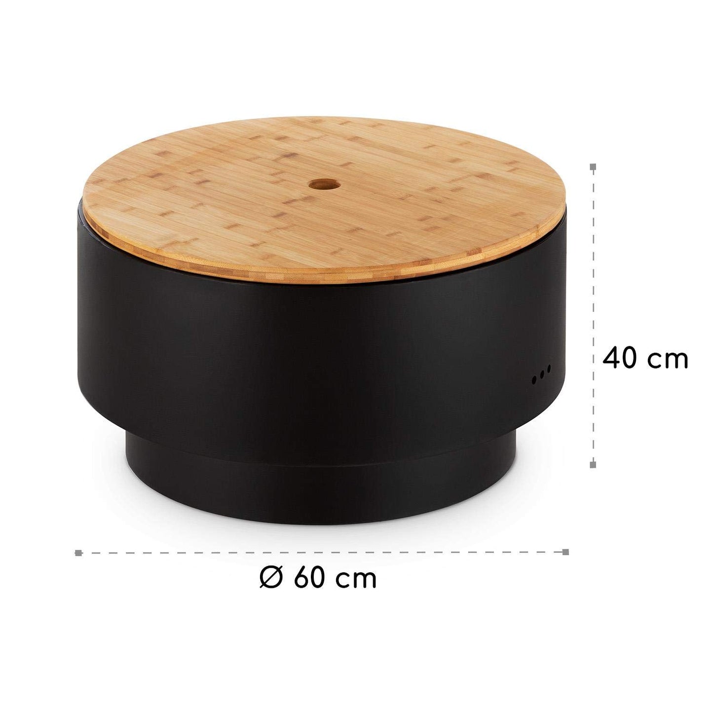 Blumfeldt Pompeii Fire Pit & Grill, Fire Tonne, chrome-plated grill grate, fire pit: Ø 60 cm, grill grate: Ø 56 cm, dimensions: 60 x 40 cm (ØxH), charcoal grid, with bamboo table top, black