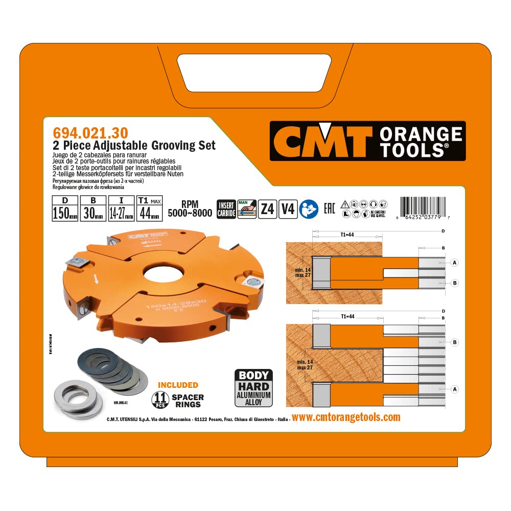 CMT ORANGE TOOLS 694.021.30 - Two-piece cutter head set for adjustable grooves HM D=150