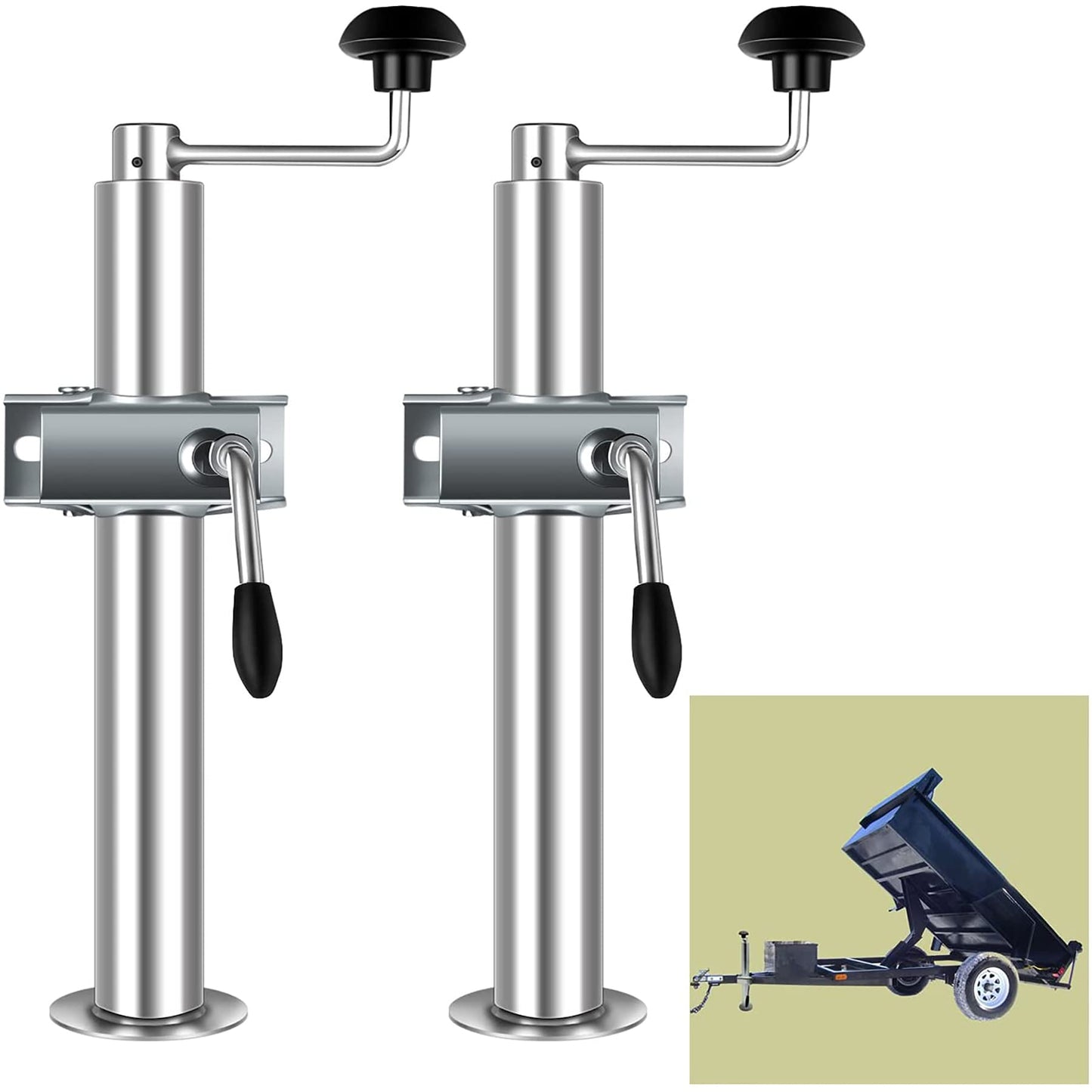 Kefflum trailer jack stand set, support foot trailer 2X support stands incl crank stands for trailer bracket and clamp holder for car trailer, trailer stands height 480mm-690mm, 2T load capacity.
