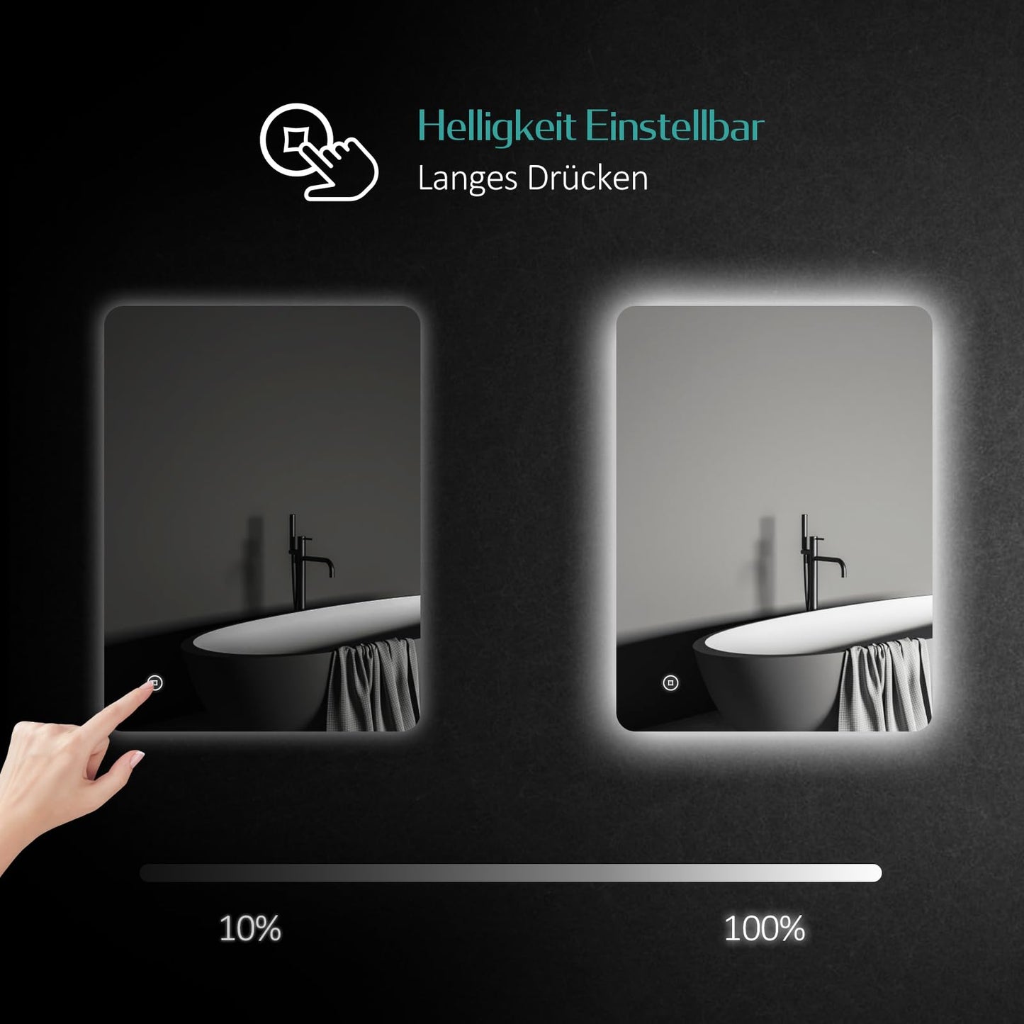 EMKE bathroom mirror with lighting 80x60cm with touch, anti-fog, adjustable brightness, memory function, cool white 6500K energy-saving bathroom mirror with lighting