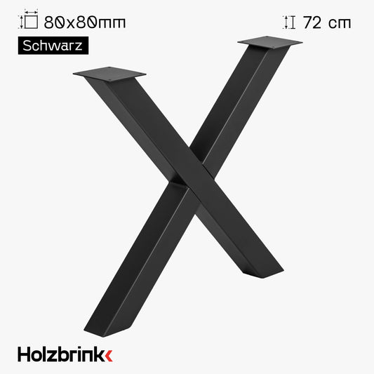 WOODBRINK Table Legs Metal Black X-Shape | Design Table Bases for Coffee Table, Dining Table, Desk, Bench | 1 Piece Furniture Feet 60x72 cm