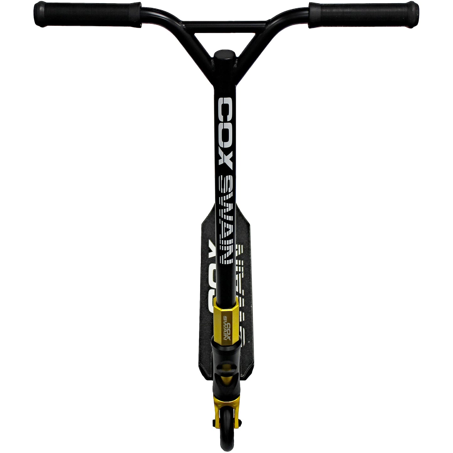 Cox Swain Stunt Scooter X-385, SCS compression, CNC fork, 100mm PU/aluminum wheels, ABEC 9, for kids + adults, beginners + pros, super stable - black/gold