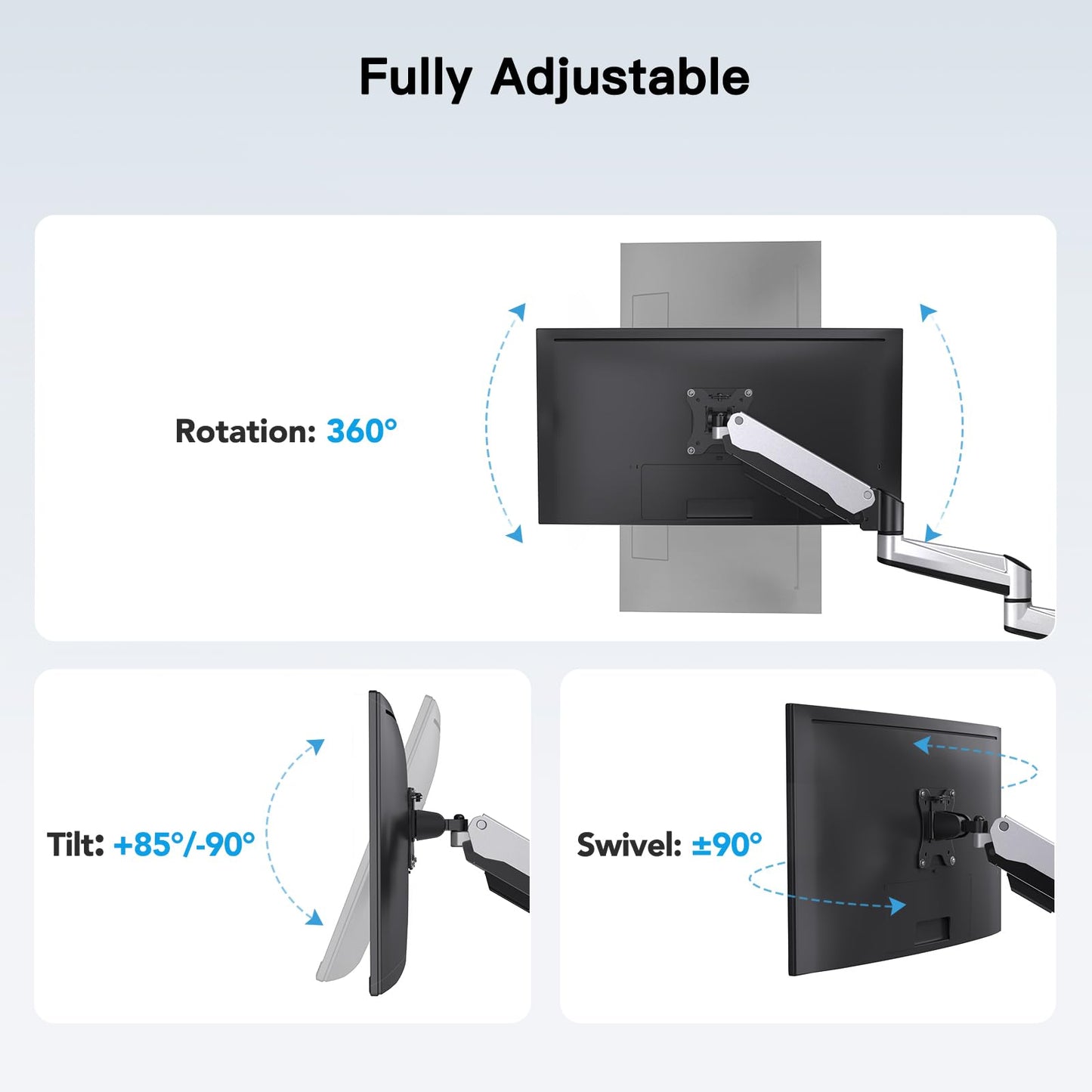 HUANUO Triple Monitor Stand for 17-32 inch screens, Adjustable Height Triple Monitor Mount, Holds up to 8kg per arm.